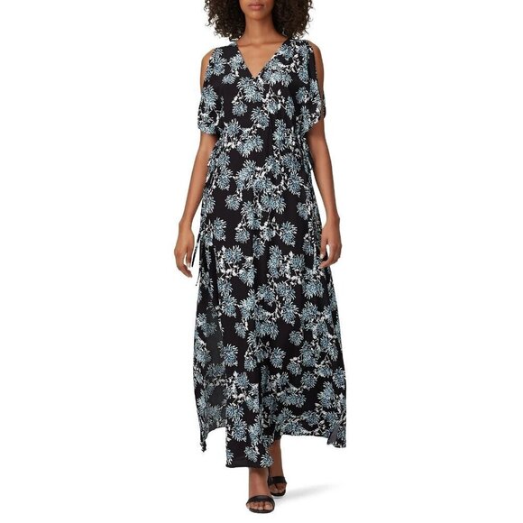 Thakoon Collective Deep V Floral Maxi in Black 16 Womens Long Gown Dress - Picture 1 of 9